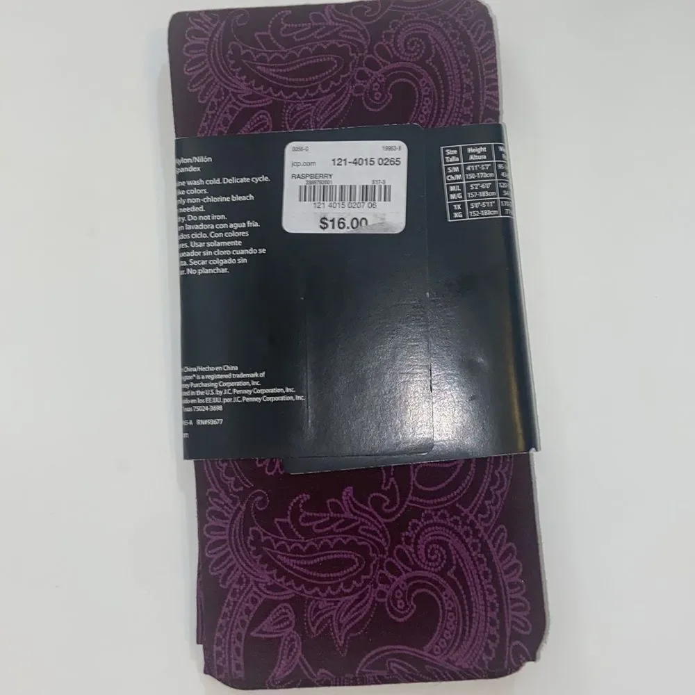 Worthington Fashion Texture Tights Women Size S M Color Burgundy